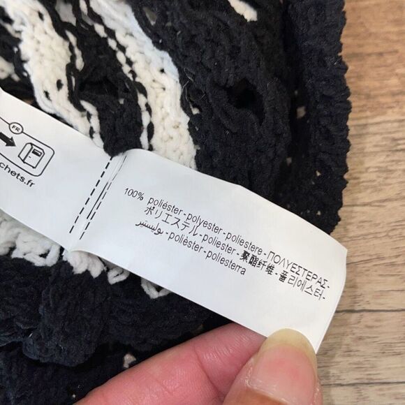 Zara Womens Pullover Open Knit Stripe Long Sleeve Sweater Black White Size Small - Picture 8 of 10